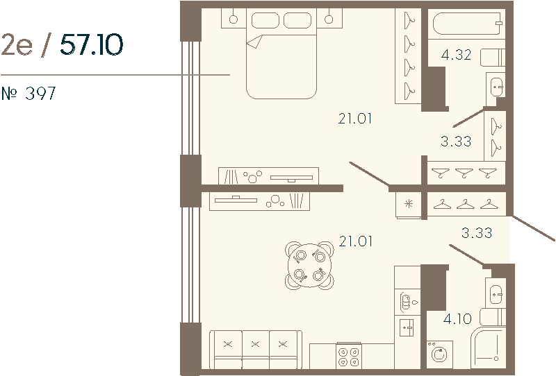 1-комнатная квартира  №397 в 17/33 Петровский остров: 57.1 м², этаж 6 - купить в Санкт-Петербурге