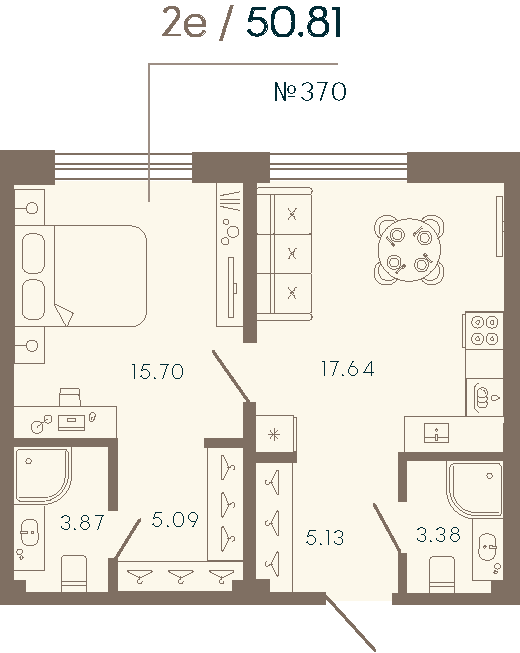 1-комнатная квартира  №370 в 17/33 Петровский остров: 50.81 м², этаж 4 - купить в Санкт-Петербурге