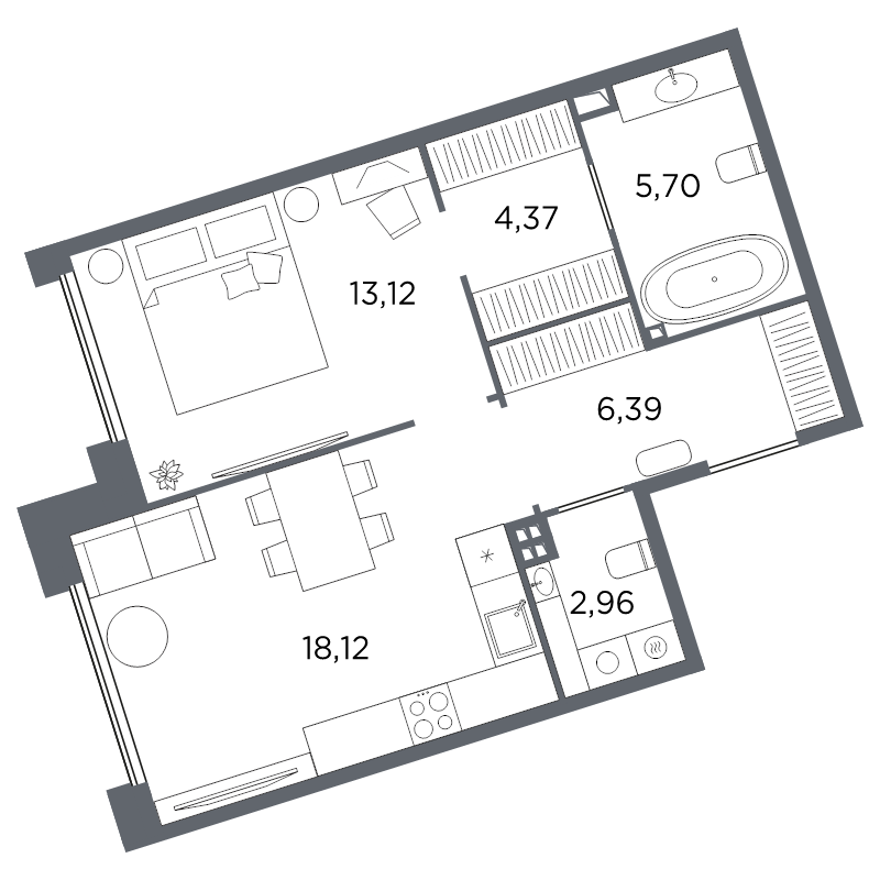 1-комнатная квартира №61 в: Акватория: 50.66 м²; этаж: 3 - купить в Санкт-Петербурге