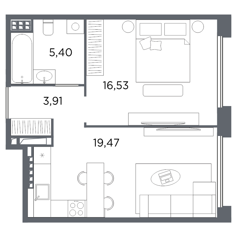 1-комнатная квартира №61 в: Акватория: 45.31 м²; этаж: 7 - купить в Санкт-Петербурге
