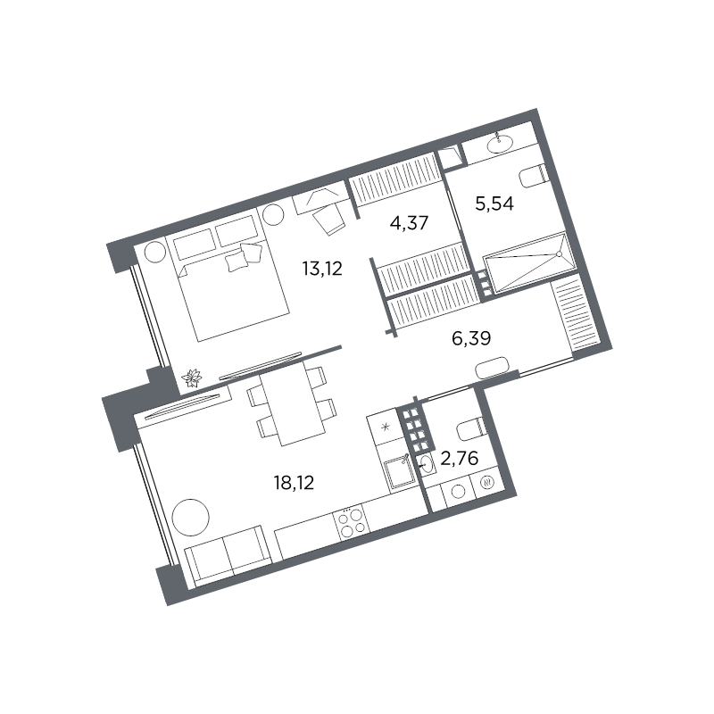 1-комнатная квартира №61 в: Акватория: 50.3 м²; этаж: 5 - купить в Санкт-Петербурге