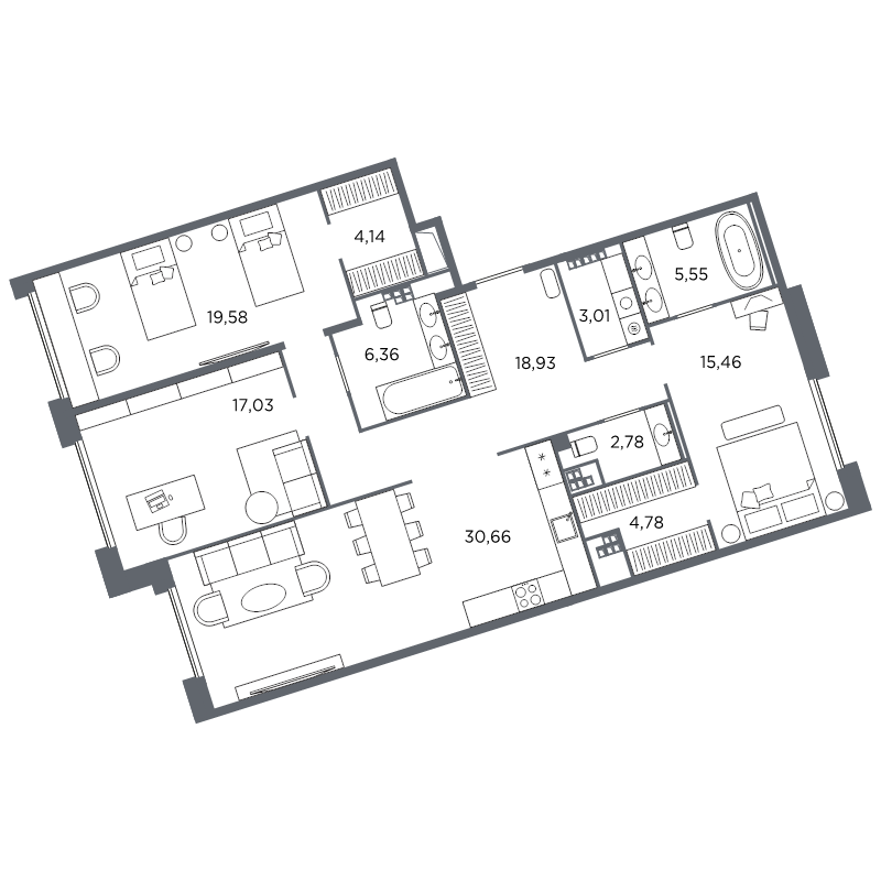 3-комнатная квартира №61 в: Акватория: 128.28 м²; этаж: 7 - купить в Санкт-Петербурге
