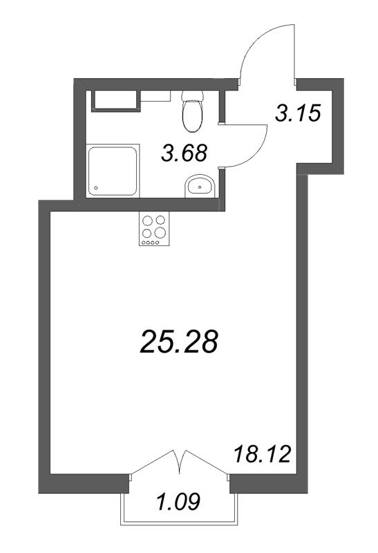 1-комнатная квартира  №31 в ID Petrogradskaya: 25.28 м², этаж 5 - купить в Санкт-Петербурге