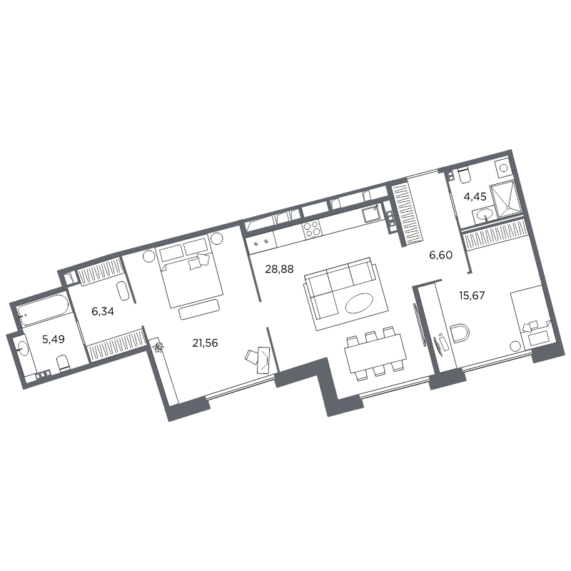 2-комнатная квартира №61 в: Акватория: 88.99 м²; этаж: 5 - купить в Санкт-Петербурге