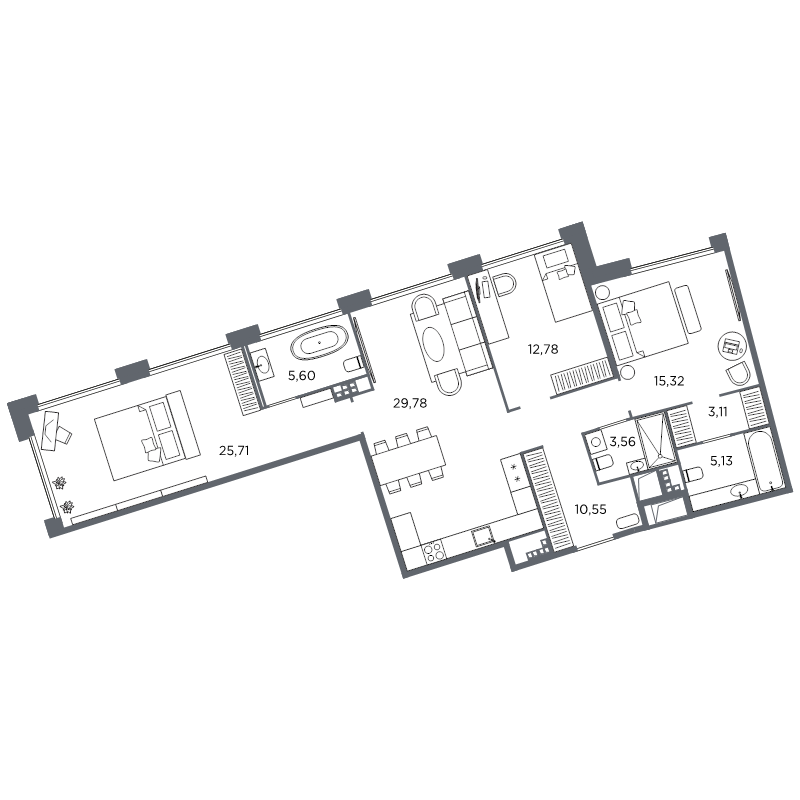 3-комнатная квартира №61 в: Акватория: 111.54 м²; этаж: 7 - купить в Санкт-Петербурге