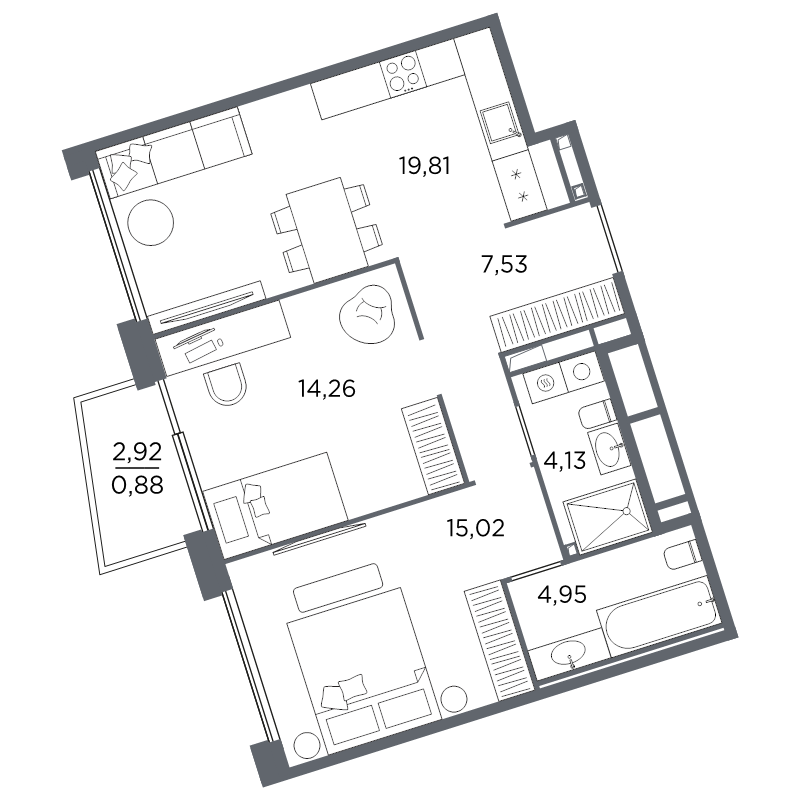 2-комнатная квартира, 66.58 м²; этаж: 3 - купить в Санкт-Петербурге