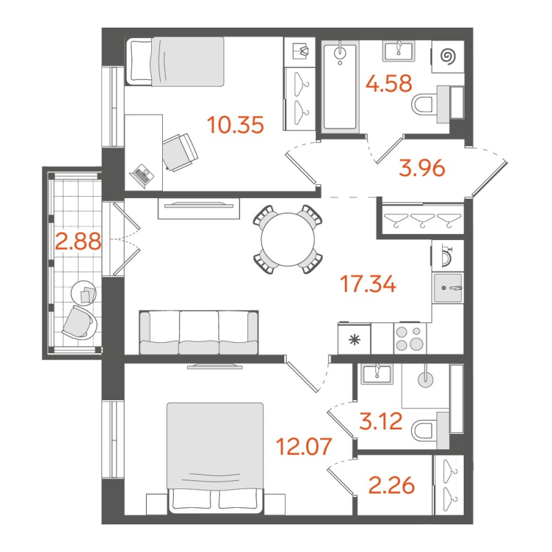 2-комнатная квартира, 54.42 м²; этаж: 4 - купить в Санкт-Петербурге