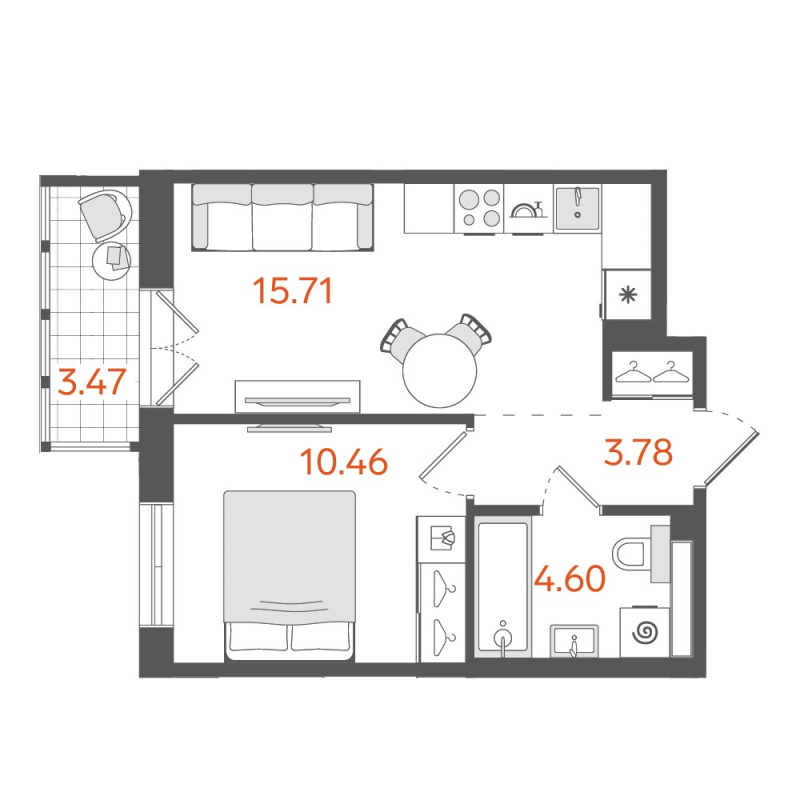 1-комнатная квартира, 35.43 м²; этаж: 6 - купить в Санкт-Петербурге