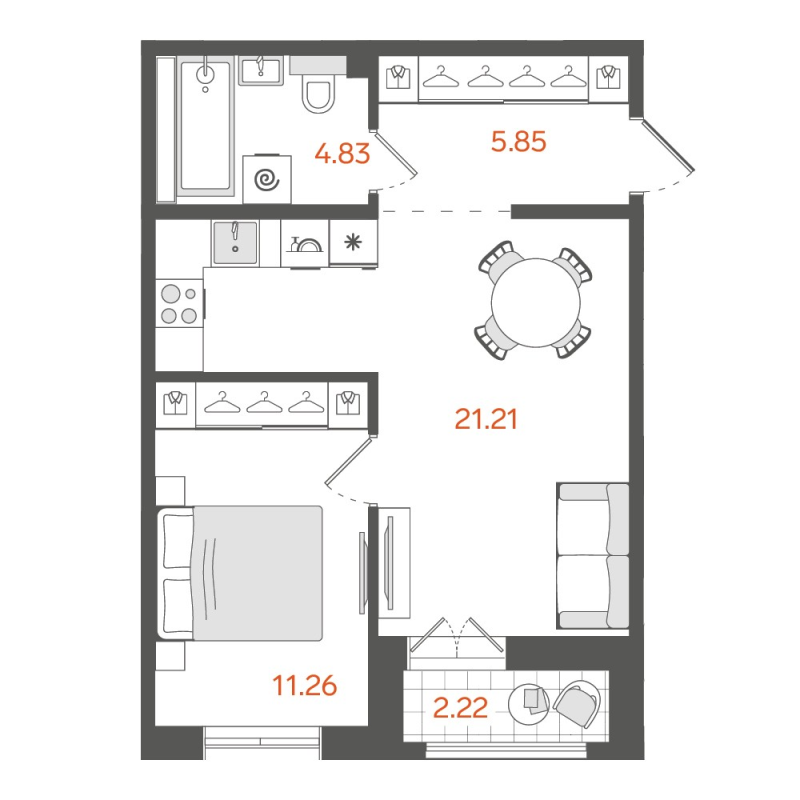 1-комнатная квартира, 44.26 м²; этаж: 2 - купить в Санкт-Петербурге