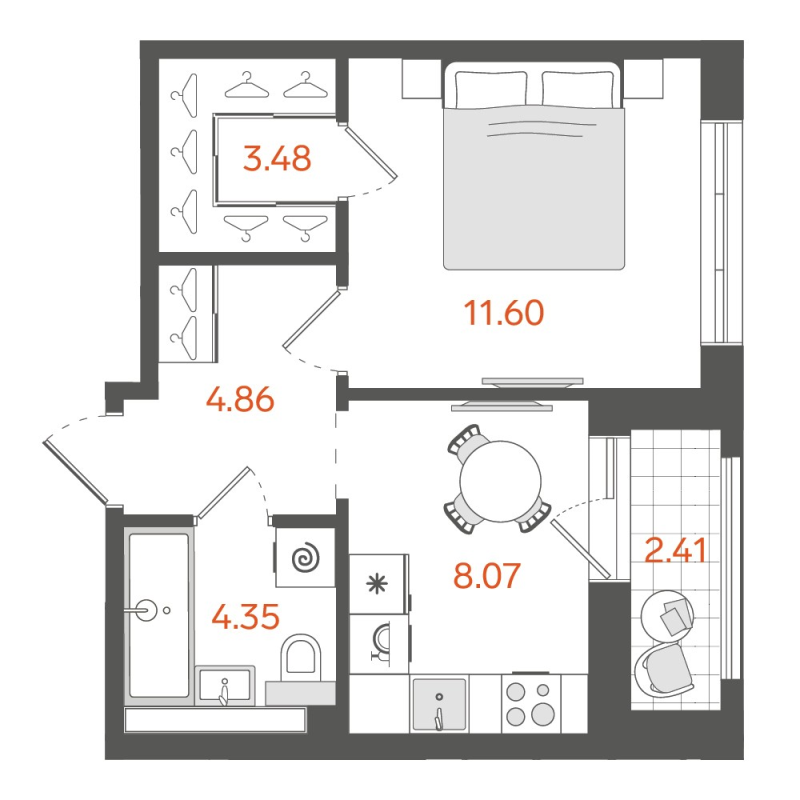 1-комнатная квартира, 33.26 м²; этаж: 7 - купить в Санкт-Петербурге