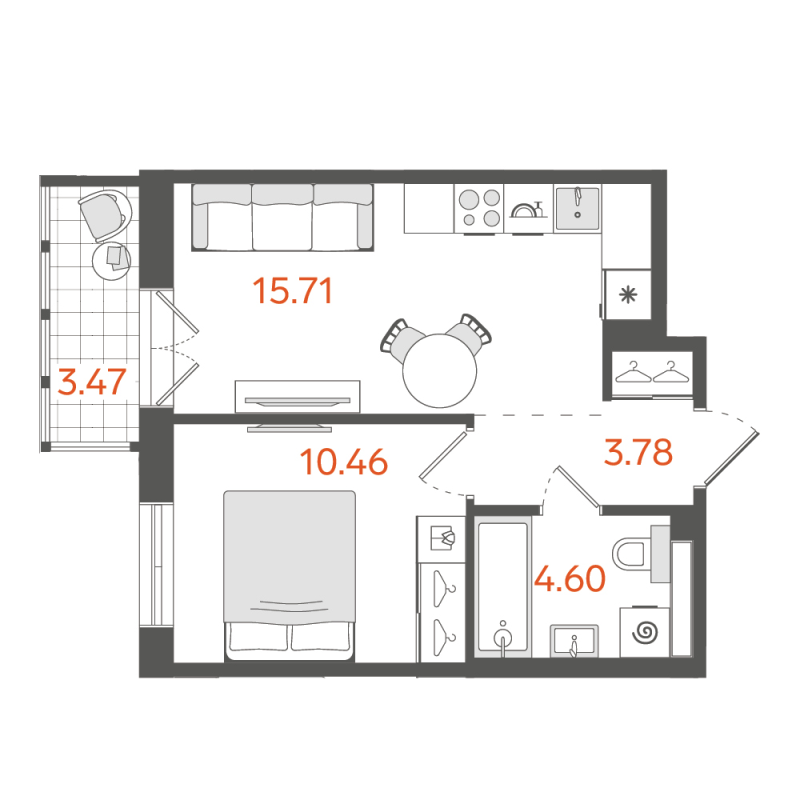 1-комнатная квартира, 35.27 м²; этаж: 9 - купить в Санкт-Петербурге