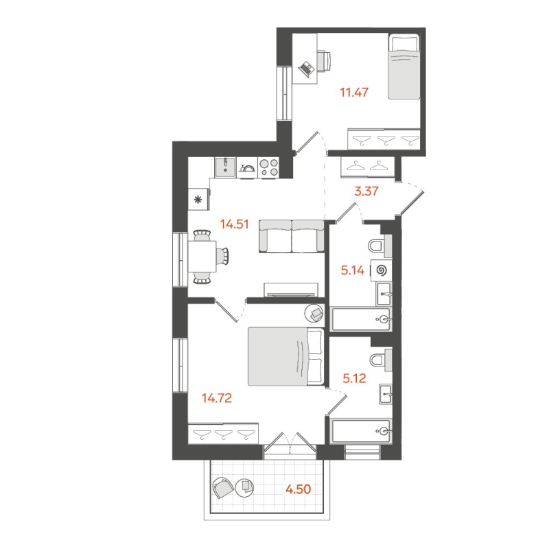 2-комнатная квартира, 55.68 м²; этаж: 3 - купить в Санкт-Петербурге