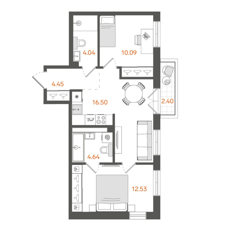 2-комнатная квартира, 52.97 м²; этаж: 2 - купить в Санкт-Петербурге