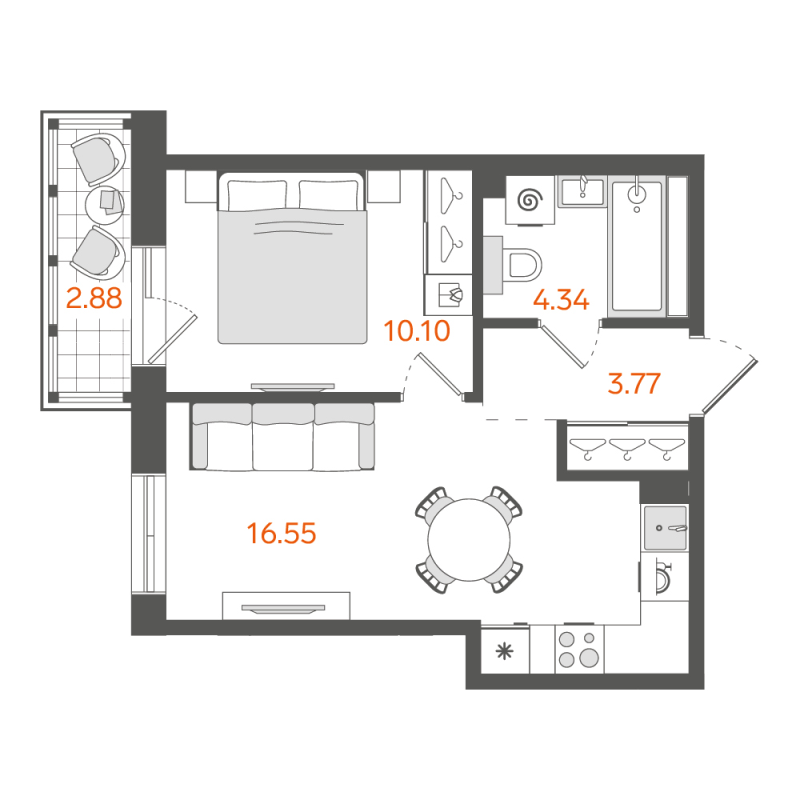 1-комнатная квартира, 35.24 м²; этаж: 8 - купить в Санкт-Петербурге