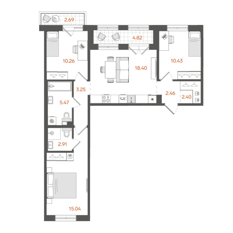 3-комнатная квартира, 73.84 м²; этаж: 2 - купить в Санкт-Петербурге