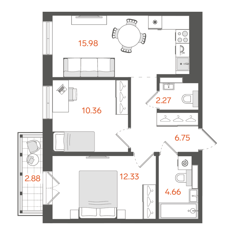 2-комнатная квартира, 52.83 м²; этаж: 9 - купить в Санкт-Петербурге