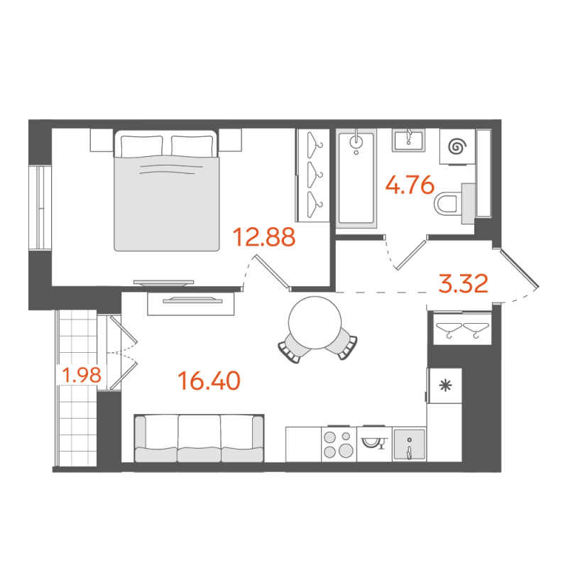 1-комнатная квартира, 38.02 м²; этаж: 8 - купить в Санкт-Петербурге