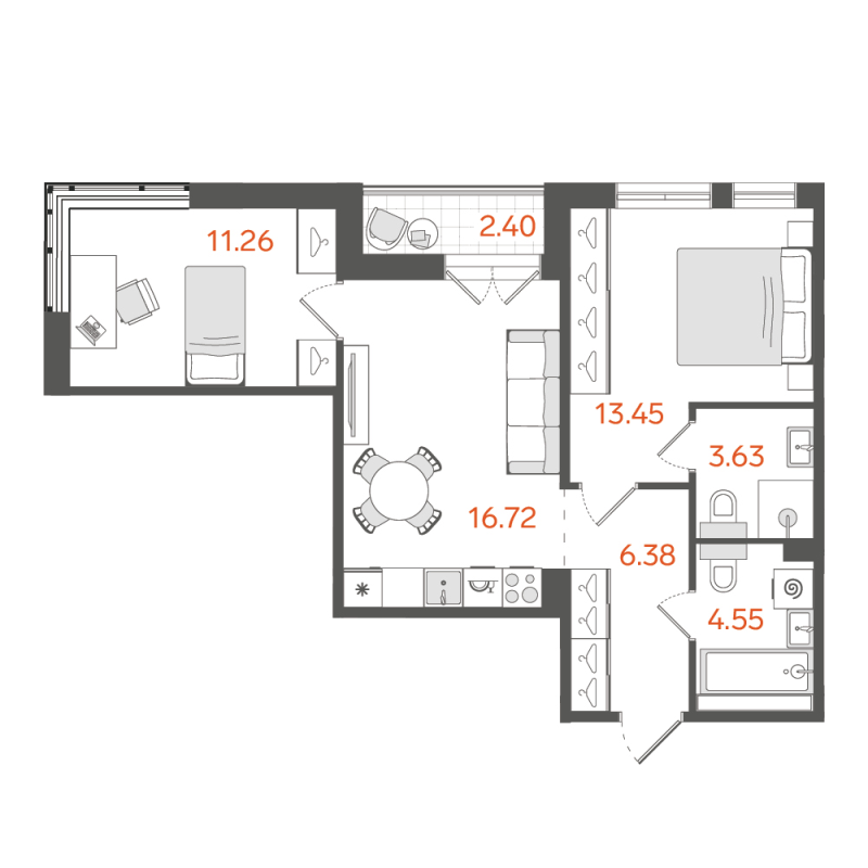 2-комнатная квартира, 56.84 м²; этаж: 8 - купить в Санкт-Петербурге
