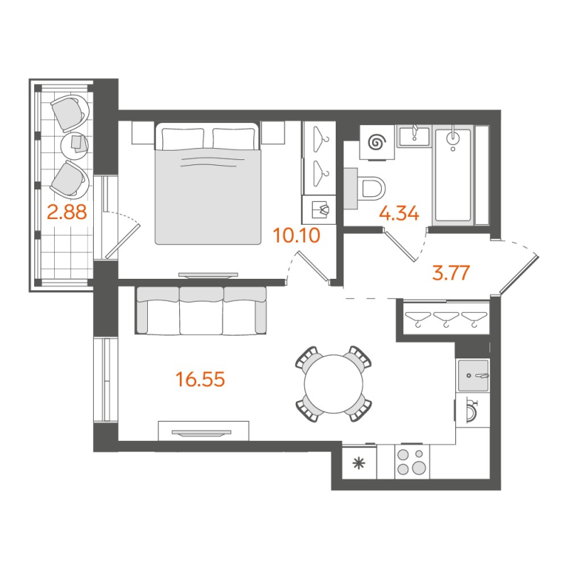 1-комнатная квартира, 35.42 м²; этаж: 5 - купить в Санкт-Петербурге