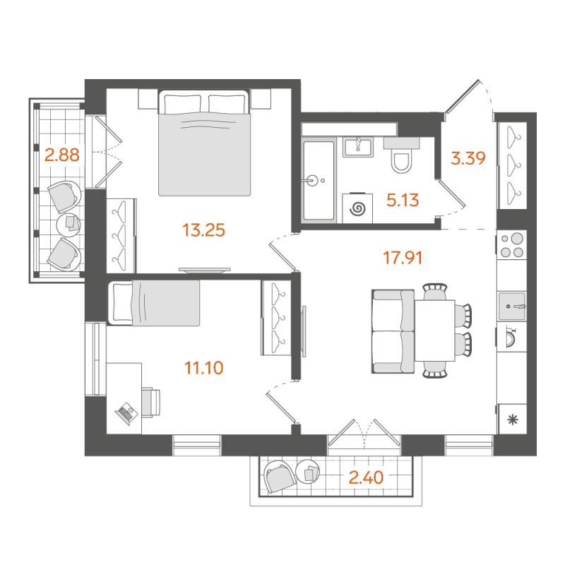 1-комнатная квартира, 52.11 м²; этаж: 6 - купить в Санкт-Петербурге