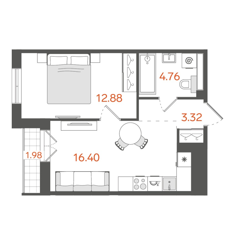 1-комнатная квартира, 38.24 м²; этаж: 5 - купить в Санкт-Петербурге