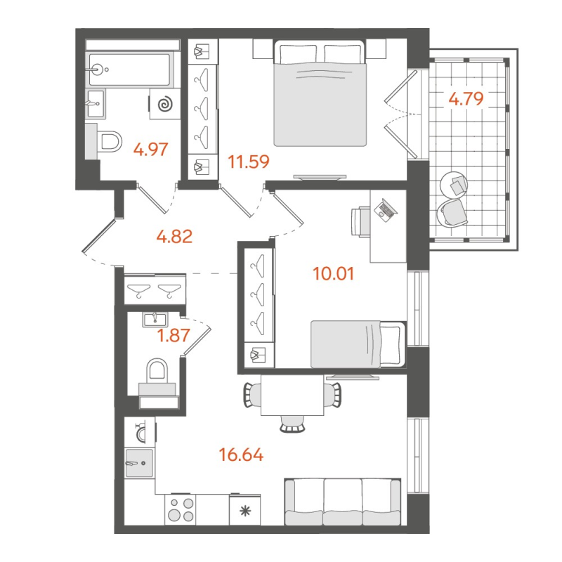 2-комнатная квартира, 51.22 м²; этаж: 4 - купить в Санкт-Петербурге