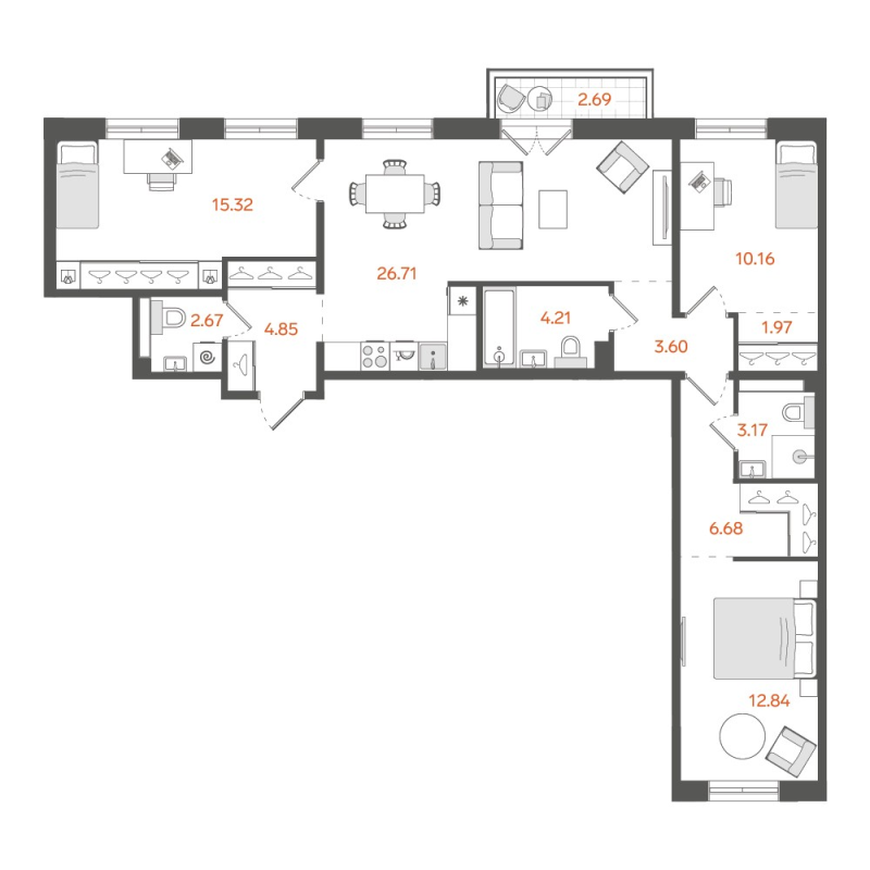 3-комнатная квартира, 92.99 м²; этаж: 2 - купить в Санкт-Петербурге