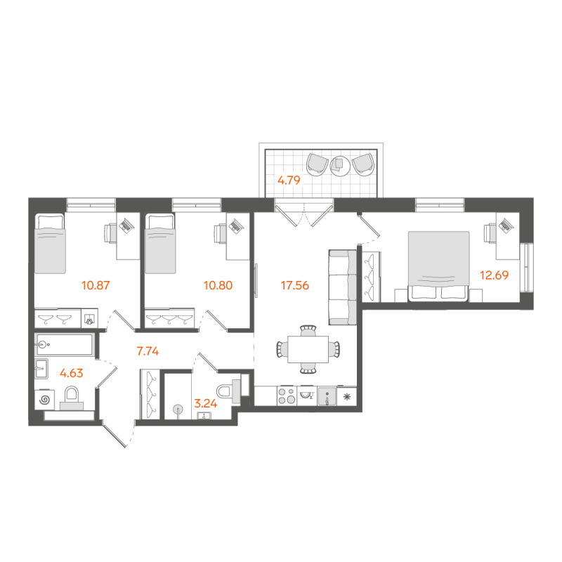 3-комнатная квартира, 68.72 м²; этаж: 6 - купить в Санкт-Петербурге