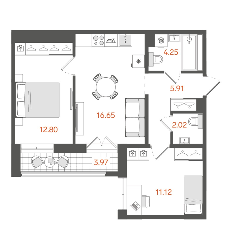 2-комнатная квартира, 54.74 м²; этаж: 2 - купить в Санкт-Петербурге