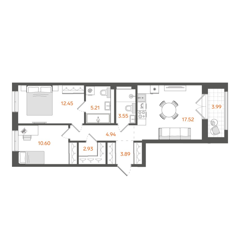 2-комнатная квартира, 62.91 м²; этаж: 5 - купить в Санкт-Петербурге