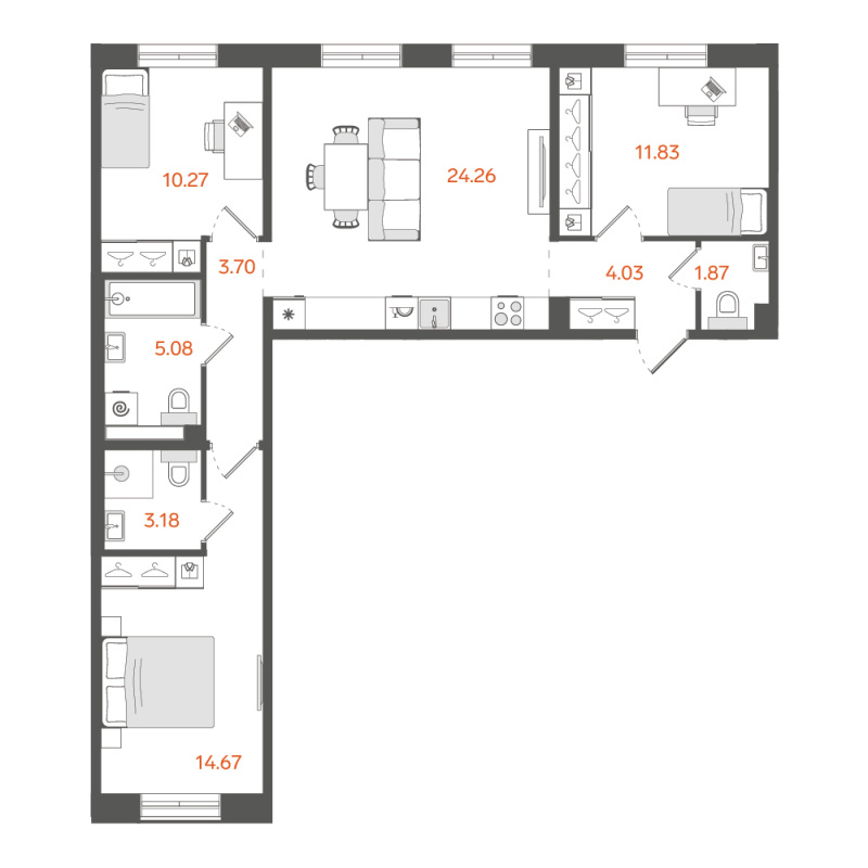 3-комнатная квартира, 79.49 м²; этаж: 5 - купить в Санкт-Петербурге