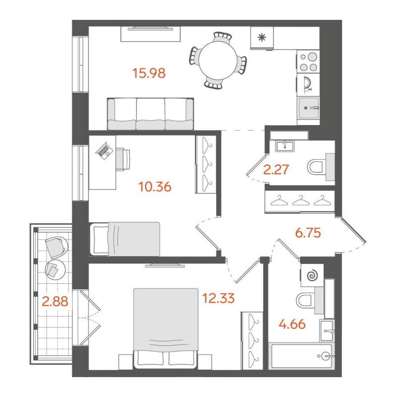 2-комнатная квартира, 53.21 м²; этаж: 2 - купить в Санкт-Петербурге