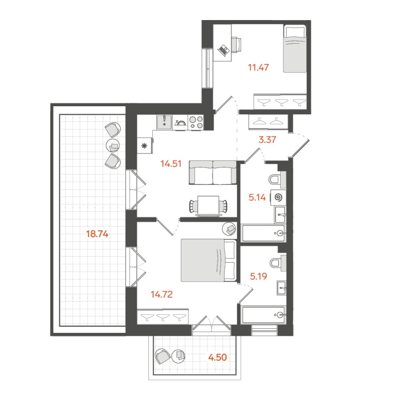 2-комнатная квартира, 61.37 м²; этаж: 2 - купить в Санкт-Петербурге