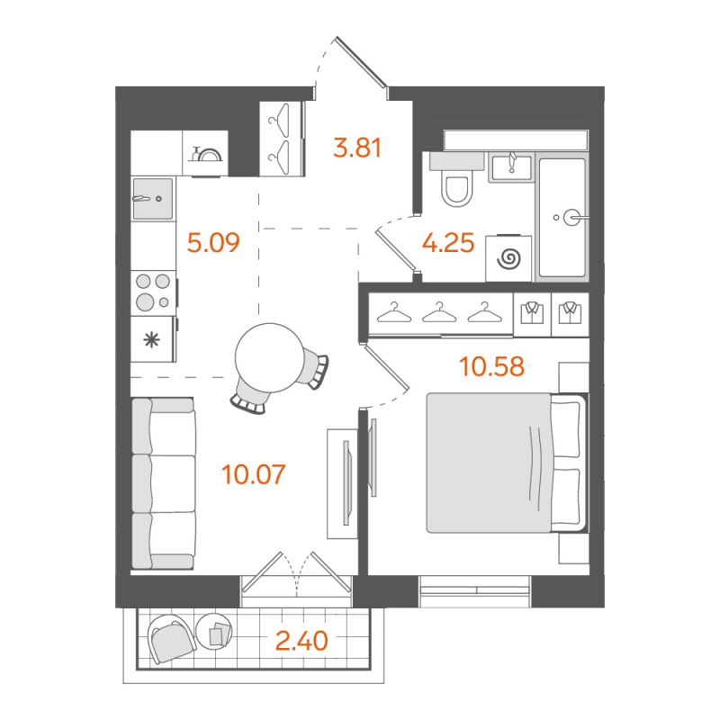 1-комнатная квартира, 34.27 м²; этаж: 6 - купить в Санкт-Петербурге