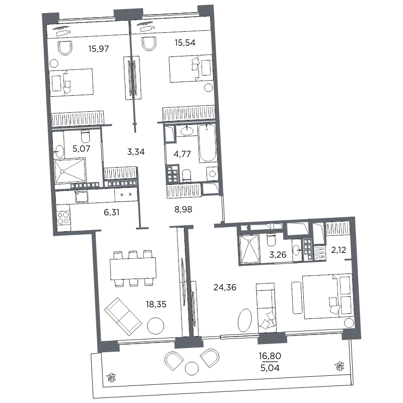 3-комнатная квартира №61 в: Акватория: 113.11 м²; этаж: 9 - купить в Санкт-Петербурге