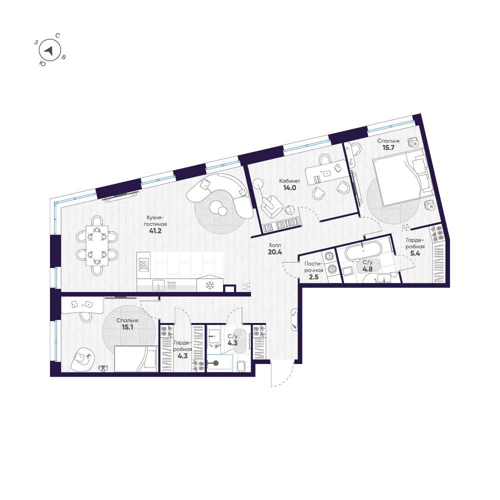 3-комнатная квартира  №429 в ЛДМ: 127.7 м², этаж 2 - купить в Санкт-Петербурге