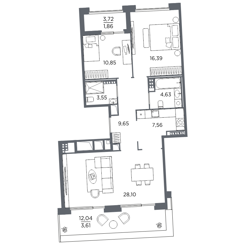 2-комнатная квартира №61 в: Акватория: 86.2 м²; этаж: 9 - купить в Санкт-Петербурге
