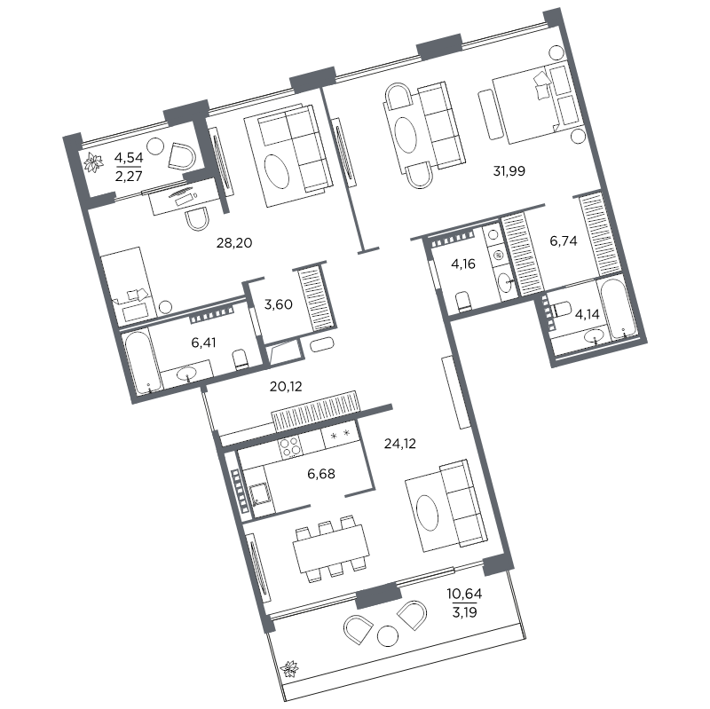 2-комнатная квартира №61 в: Акватория: 141.62 м²; этаж: 9 - купить в Санкт-Петербурге
