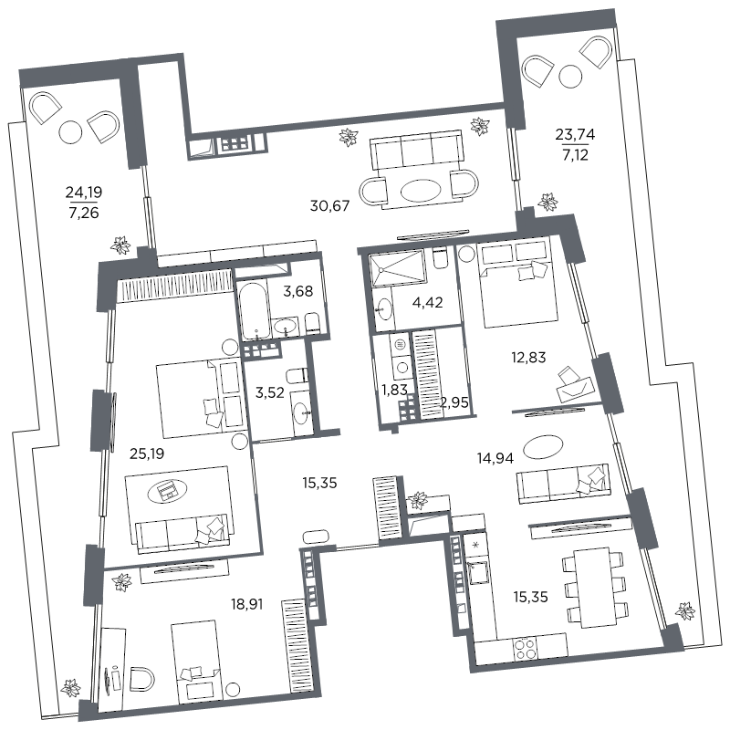 5-комнатная квартира, 164.02 м²; этаж: 9 - купить в Санкт-Петербурге