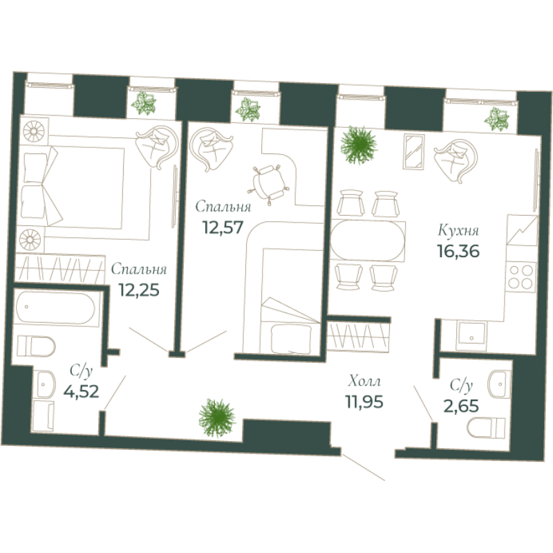 2-комнатная квартира  №27а в Мадонна Бенуа: 63.7 м², этаж 7 - купить в Санкт-Петербурге