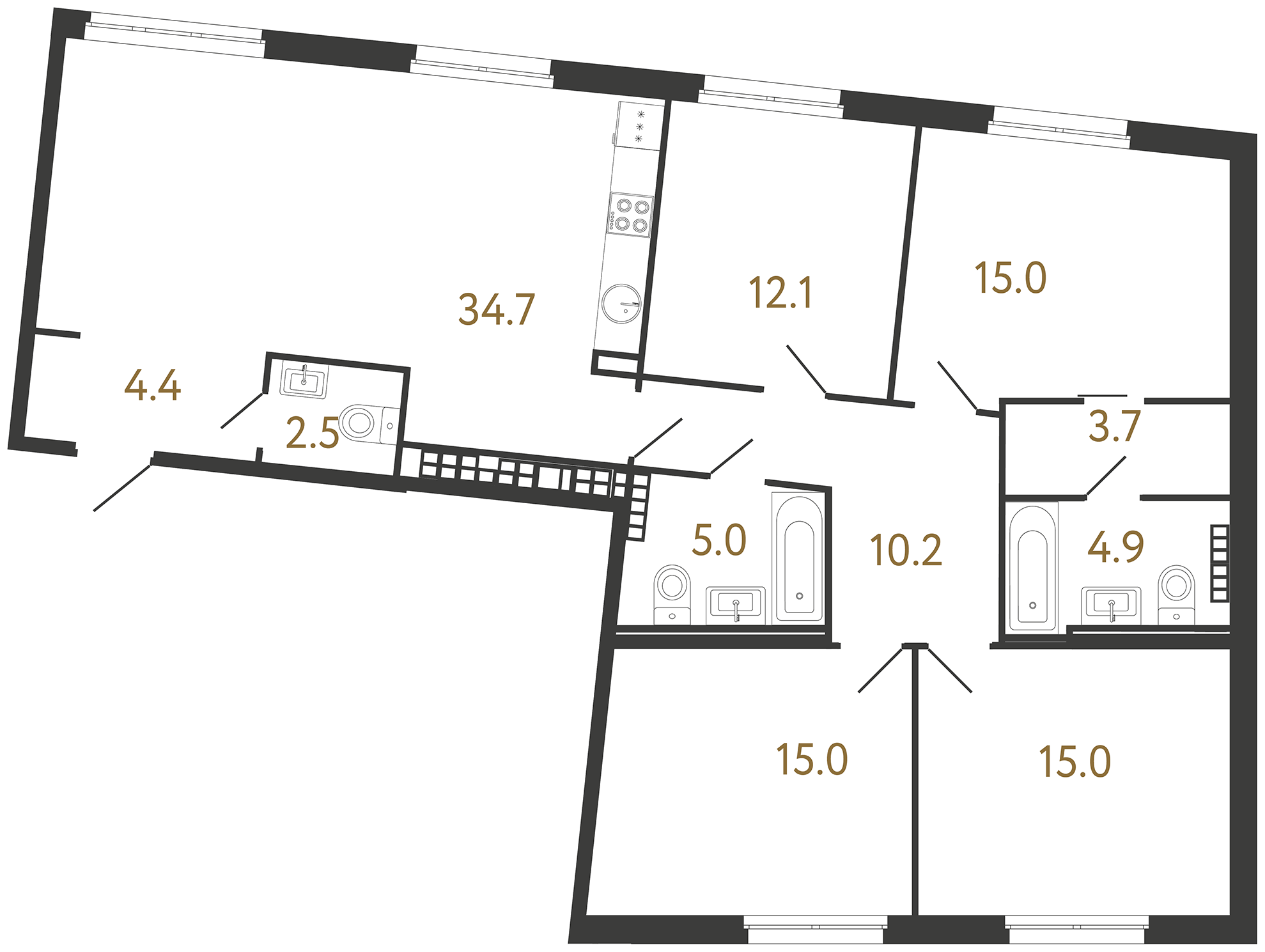 4-комнатная квартира  №162 в Визионер: 122.5 м², этаж 7 - купить в Санкт-Петербурге