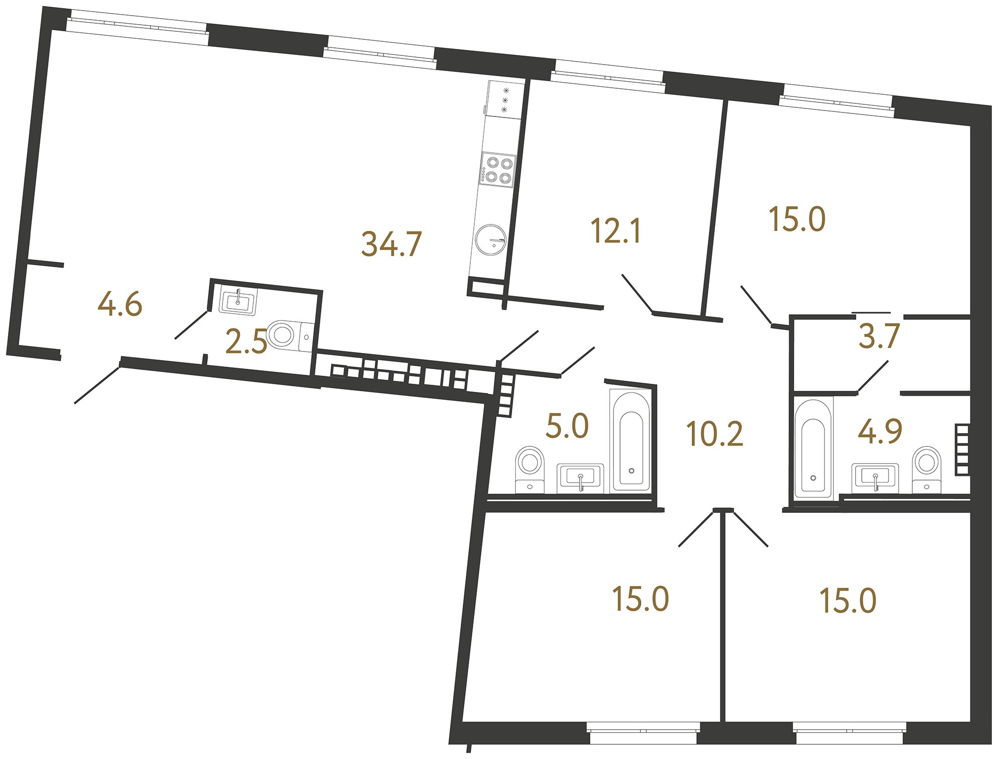 4-комнатная квартира  №159 в Визионер: 122.7 м², этаж 6 - купить в Санкт-Петербурге