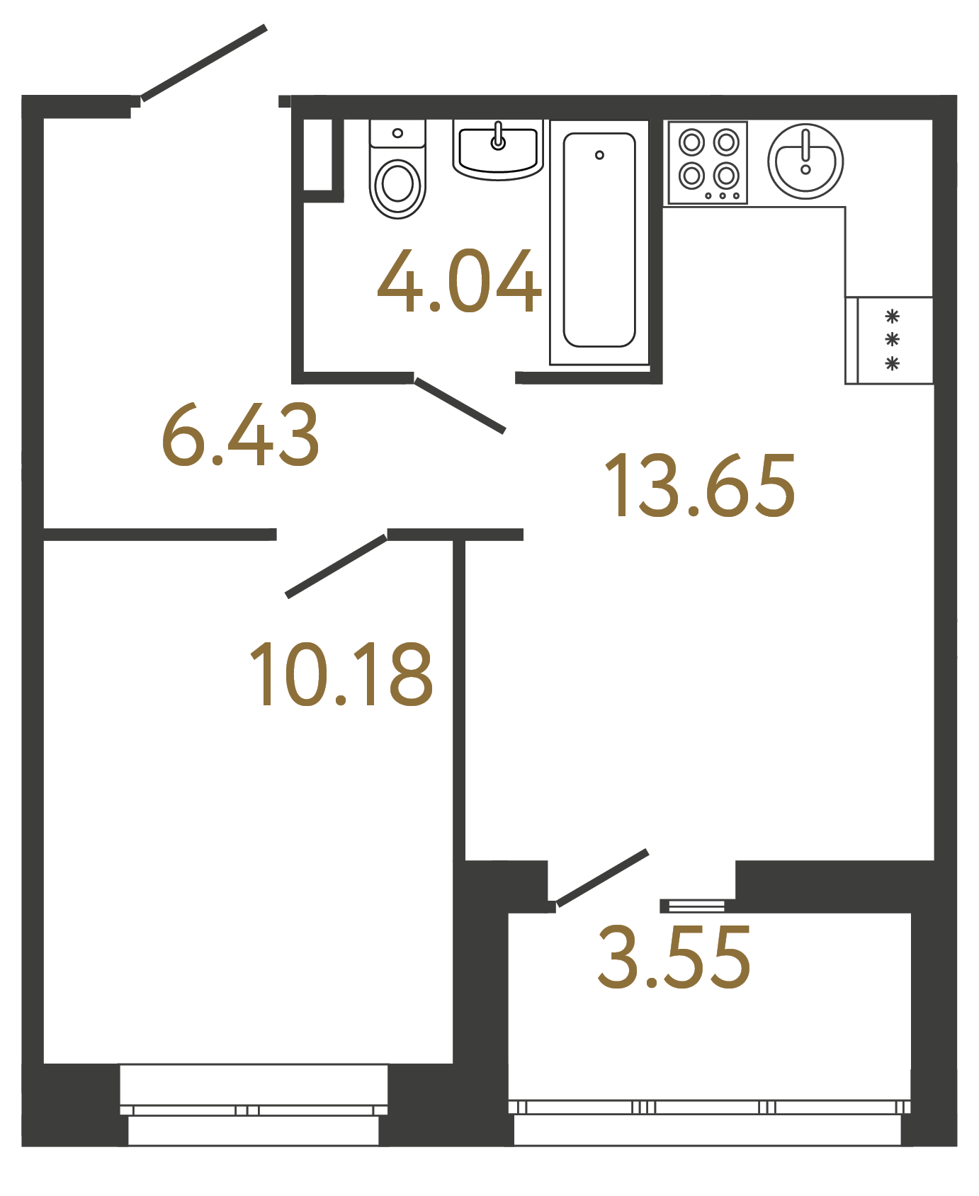 1-комнатная квартира  №782 в Ultra City III: 34.3 м², этаж 3 - купить в Санкт-Петербурге