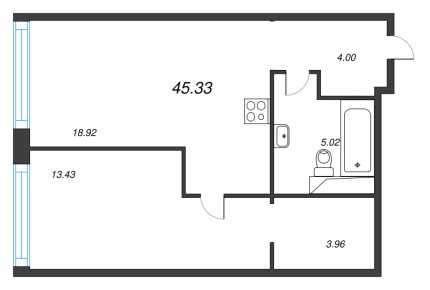 1-комнатная квартира  №25 в Avant: 45.33 м², этаж 2 - купить в Санкт-Петербурге