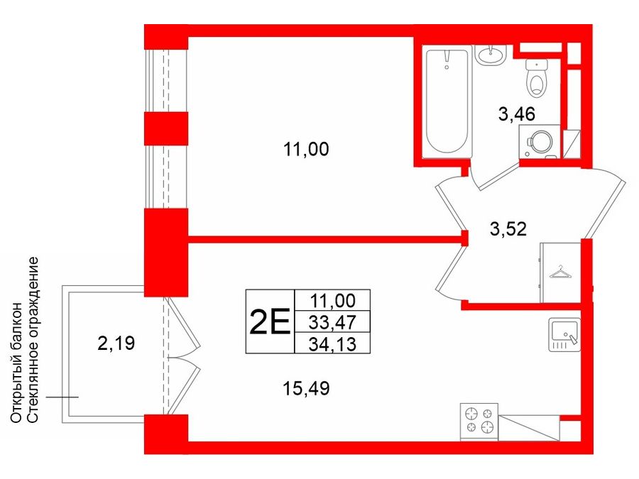 1-комнатная квартира, 33.47 м²; этаж: 3 - купить в Санкт-Петербурге