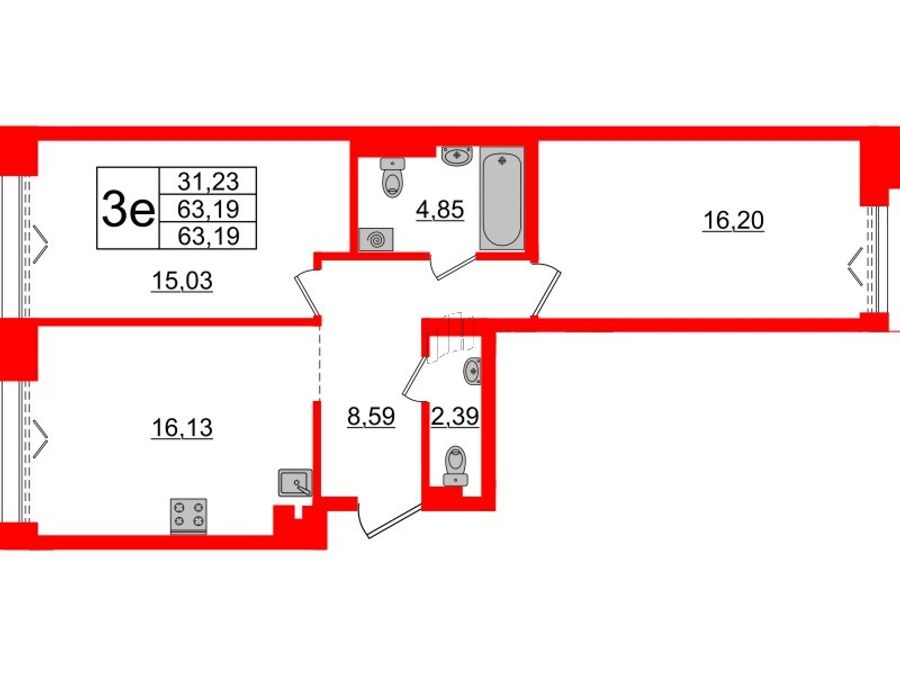 2-комнатная квартира, 63.19 м²; этаж: 5 - купить в Санкт-Петербурге