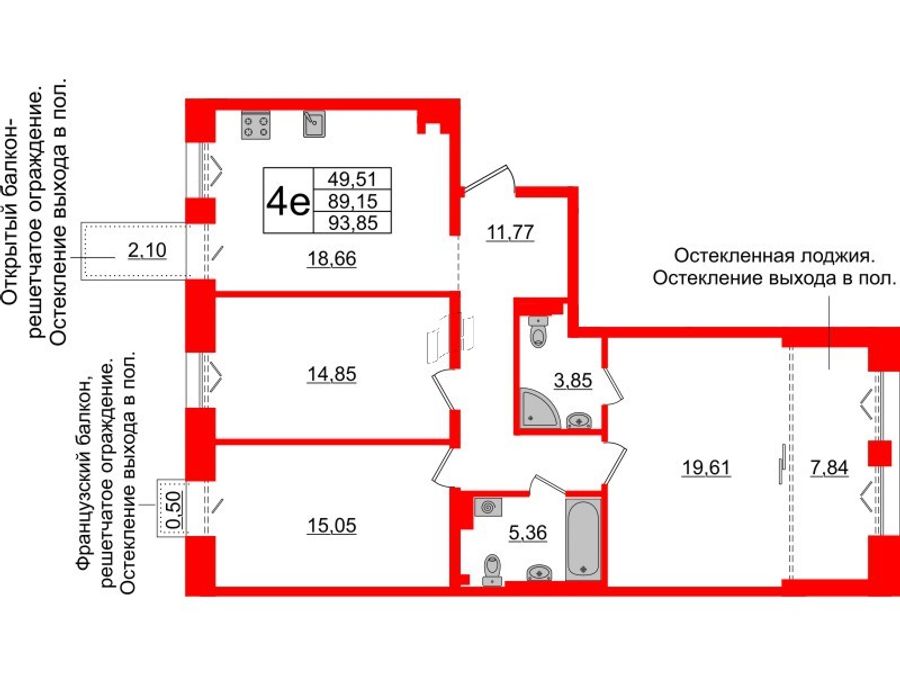 3-комнатная квартира, 89.15 м²; этаж: 4 - купить в Санкт-Петербурге