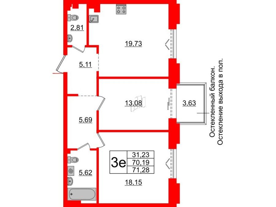 2-комнатная квартира, 70.19 м²; этаж: 5 - купить в Санкт-Петербурге