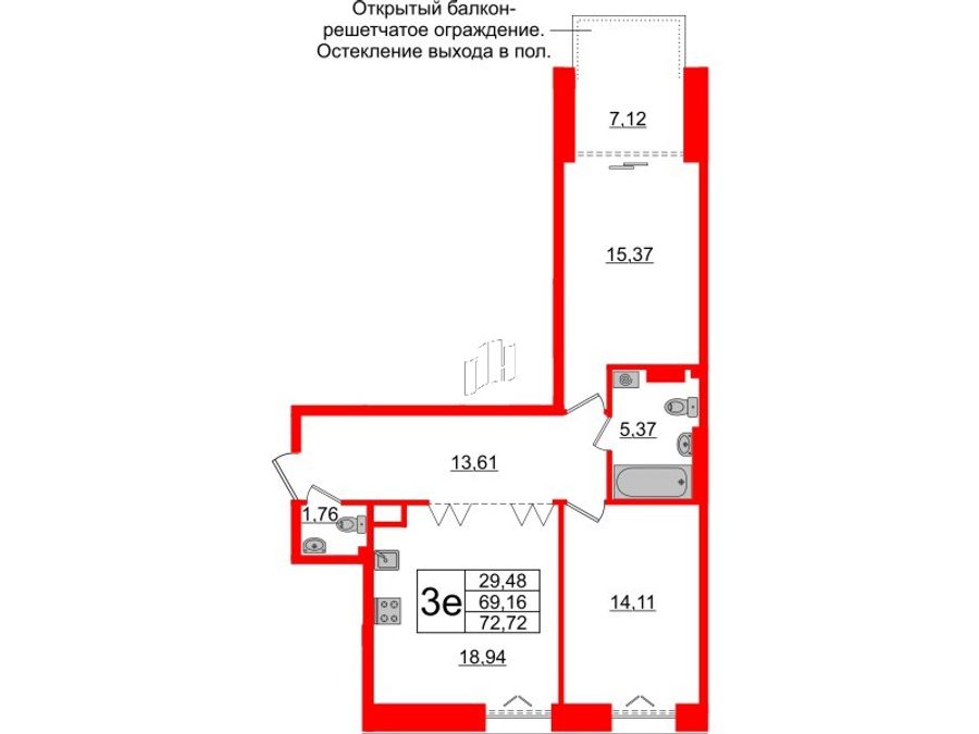 2-комнатная квартира, 69.16 м²; этаж: 6 - купить в Санкт-Петербурге