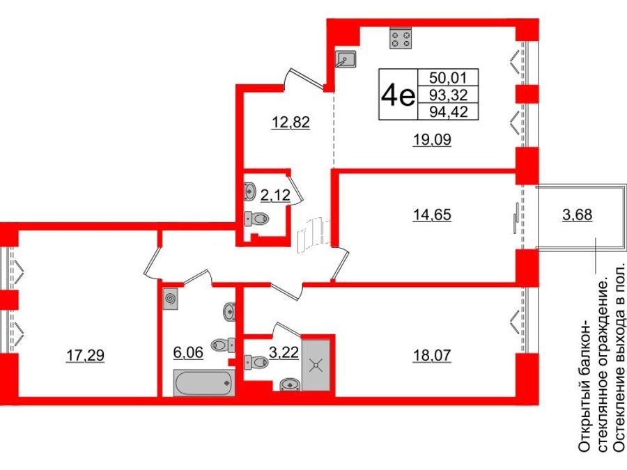 3-комнатная квартира, 93.32 м²; этаж: 4 - купить в Санкт-Петербурге